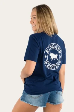 Sale Ringers Western Signature Bull Womens Loose Fit T-Shirt - Navy/White