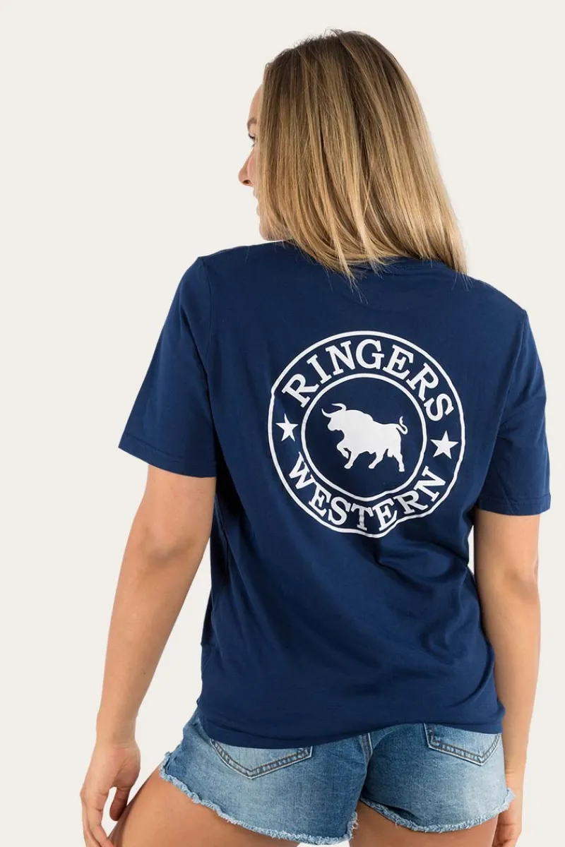 Sale Ringers Western Signature Bull Womens Loose Fit T-Shirt - Navy/White