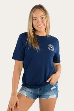 Sale Ringers Western Signature Bull Womens Loose Fit T-Shirt - Navy/White
