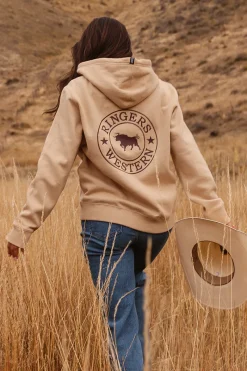 Best Ringers Western Signature Bull Womens Pullover Hoodie - Dark Sand / Chocolate
