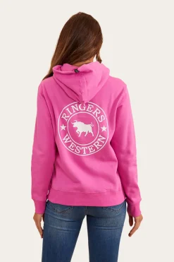 Ringers Western Signature Bull Womens Pullover Hoodie - Candy/White