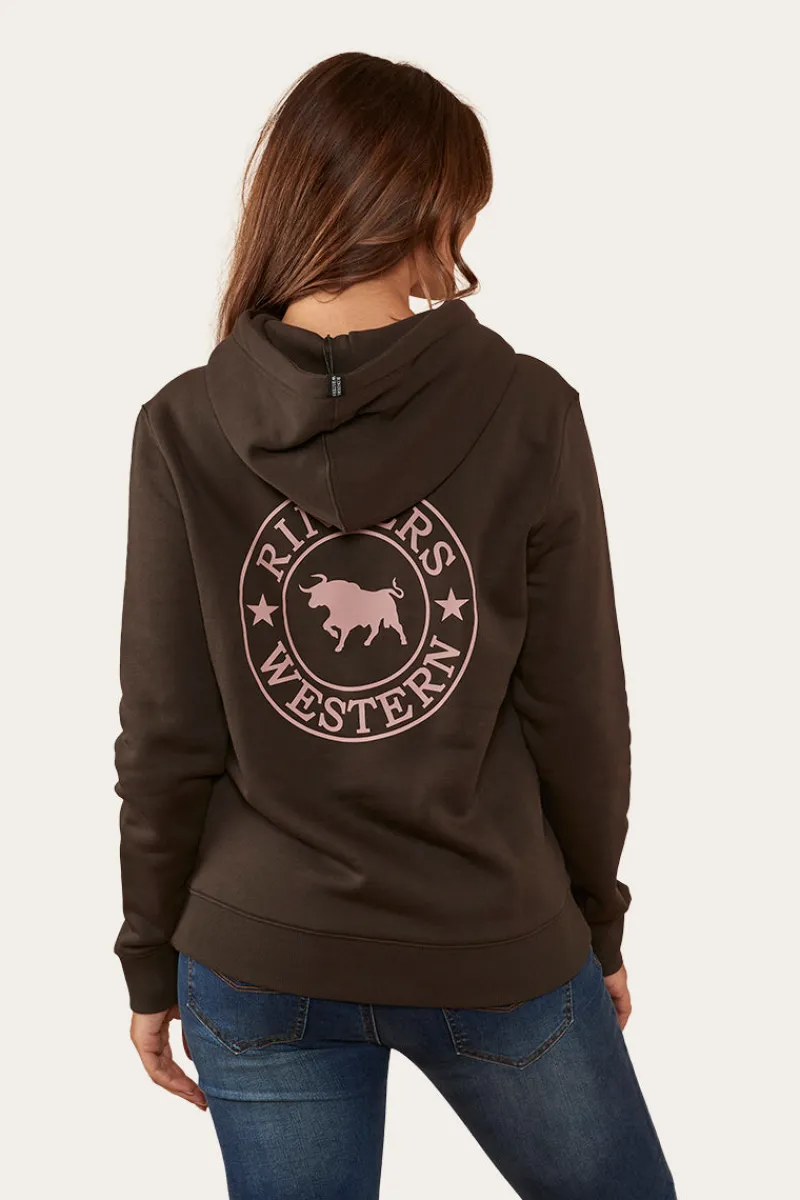 Best Ringers Western Signature Bull Womens Pullover Hoodie - Charcoal/Rosey