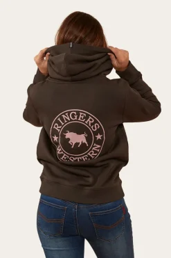 Best Ringers Western Signature Bull Womens Pullover Hoodie - Charcoal/Rosey