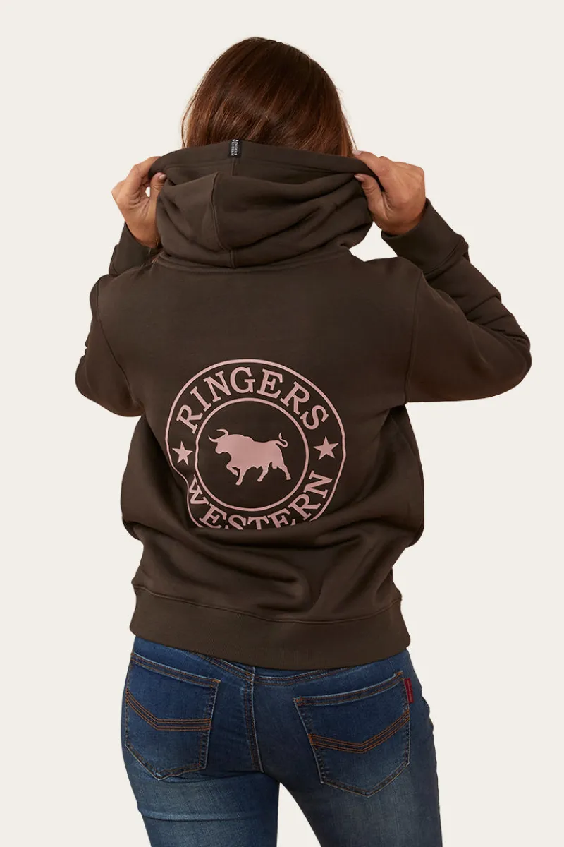 Best Ringers Western Signature Bull Womens Pullover Hoodie - Charcoal/Rosey