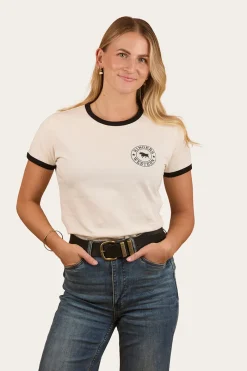 Discount Ringers Western Signature Bull Womens Ringers T-Shirt - Off White / Black