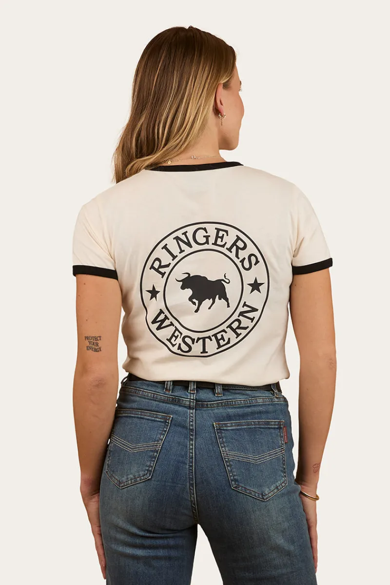 Discount Ringers Western Signature Bull Womens Ringers T-Shirt - Off White / Black