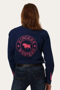 Clearance Ringers Western Signature Jillaroo Womens Full Button Work Shirt - Navy/Melon
