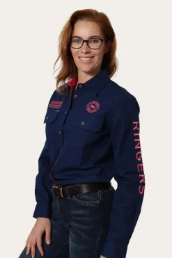 Clearance Ringers Western Signature Jillaroo Womens Full Button Work Shirt - Navy/Melon