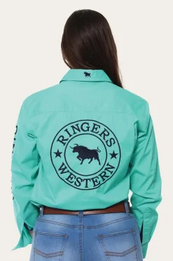 Hot Ringers Western Signature Jillaroo Womens Full Button Work Shirt - Mint/Navy