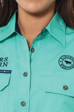 Hot Ringers Western Signature Jillaroo Womens Full Button Work Shirt - Mint/Navy