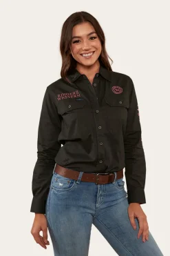New Ringers Western Signature Jillaroo Womens Full Button Work Shirt - Charcoal/Dusty Rose