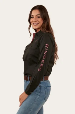 New Ringers Western Signature Jillaroo Womens Full Button Work Shirt - Charcoal/Dusty Rose