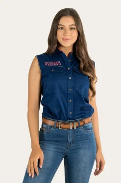 Sale Ringers Western Signature Jillaroo Womens Sleeveless Work Shirt - Navy/Melon