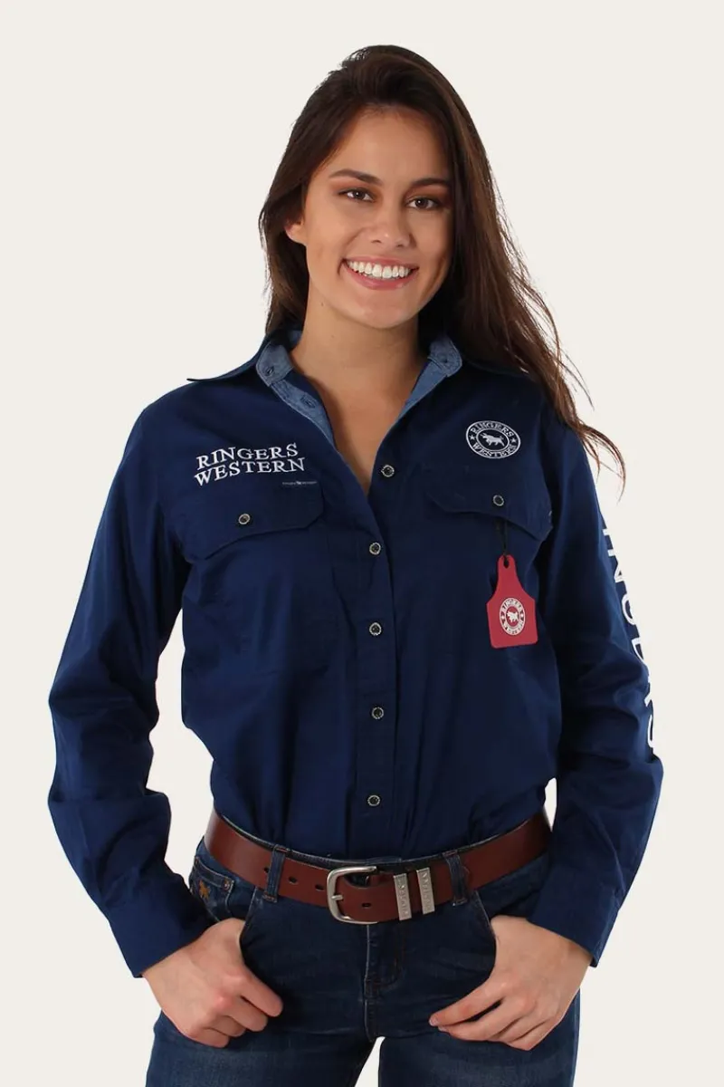 Ringers Western Signature Jillaroo Womens Full Button Work Shirt - Navy/White