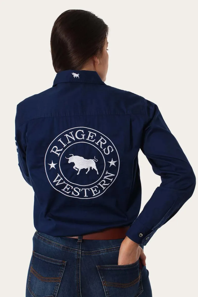 Ringers Western Signature Jillaroo Womens Full Button Work Shirt - Navy/White