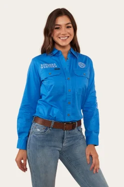 New Ringers Western Signature Jillaroo Womens Full Button Work Shirt - Blue/White