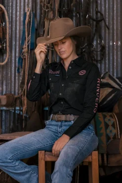 Sale Ringers Western Signature Jillaroo Womens Full Button Work Shirt - Black/Melon