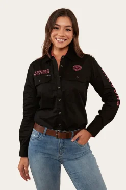 Sale Ringers Western Signature Jillaroo Womens Full Button Work Shirt - Black/Melon