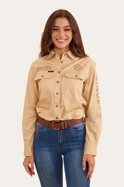 Hot Ringers Western Signature Jillaroo Womens Full Button Work Shirt - Dark Sand/Clay