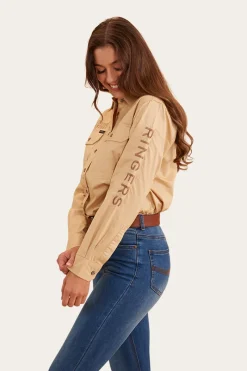 Hot Ringers Western Signature Jillaroo Womens Full Button Work Shirt - Dark Sand/Clay