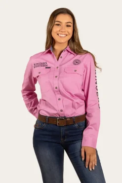 Discount Ringers Western Signature Jillaroo Womens Full Button Work Shirt - Pastel Pink/Navy
