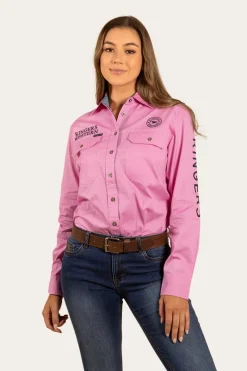 Discount Ringers Western Signature Jillaroo Womens Full Button Work Shirt - Pastel Pink/Navy