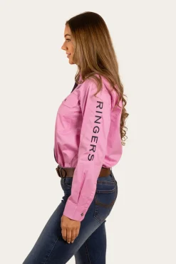 Discount Ringers Western Signature Jillaroo Womens Full Button Work Shirt - Pastel Pink/Navy