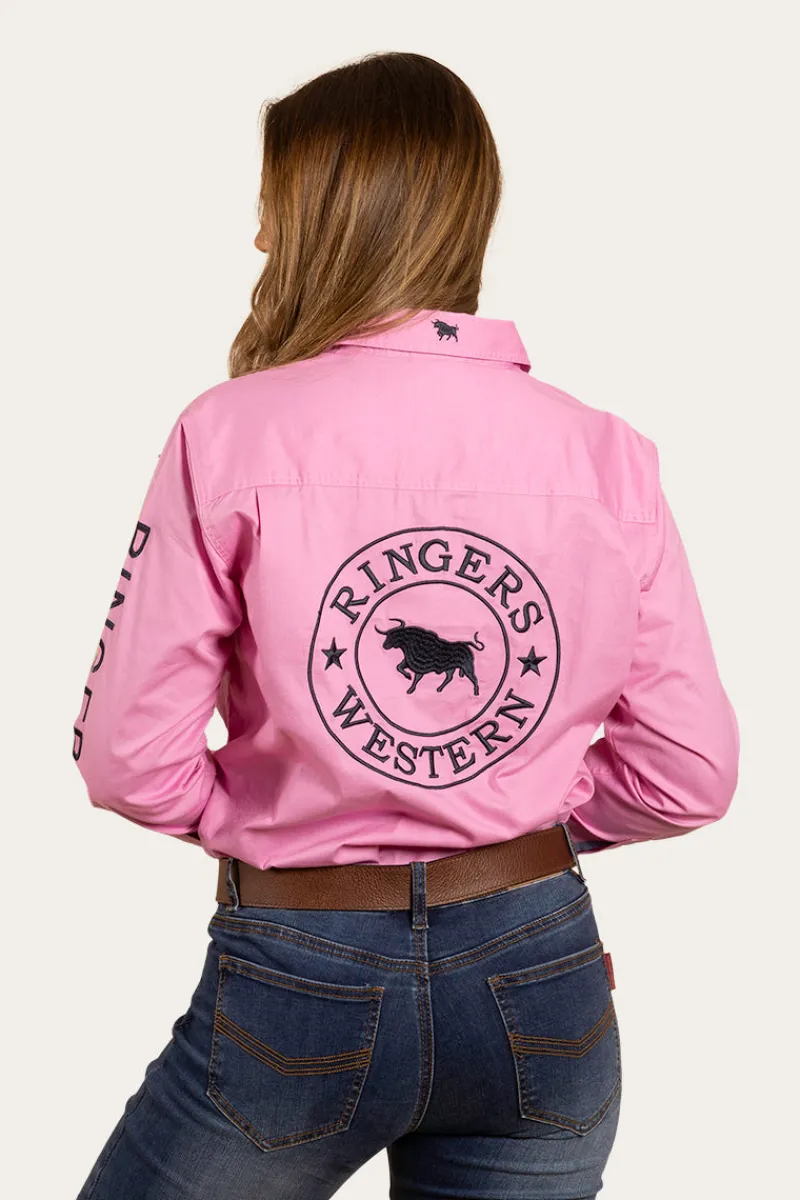 Discount Ringers Western Signature Jillaroo Womens Full Button Work Shirt - Pastel Pink/Navy
