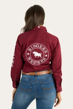 Outlet Ringers Western Signature Jillaroo Womens Full Button Work Shirt - Burgundy/White
