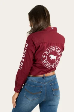 Outlet Ringers Western Signature Jillaroo Womens Full Button Work Shirt - Burgundy/White