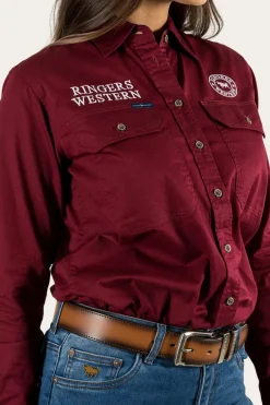 Outlet Ringers Western Signature Jillaroo Womens Full Button Work Shirt - Burgundy/White