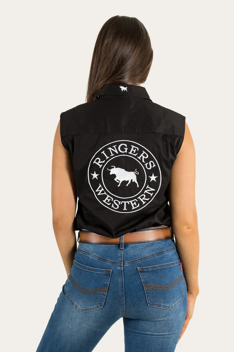 Clearance Ringers Western Signature Jillaroo Womens Sleeveless Work Shirt - Black/White