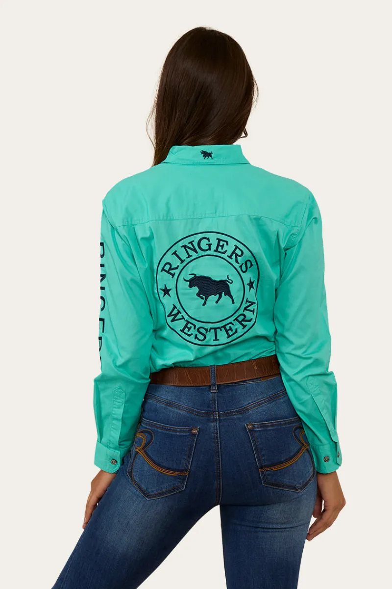 Outlet Ringers Western Signature Jillaroo Womens Half Button Work Shirt - Mint/Navy