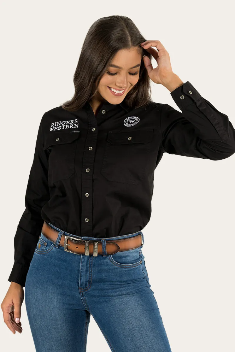 Outlet Ringers Western Signature Jillaroo Womens Full Button Work Shirt - Black/White