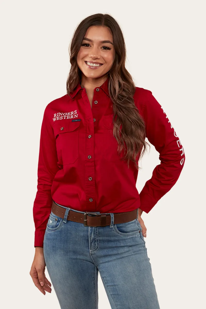 Ringers Western Signature Jillaroo Womens Full Button Work Shirt - Red/White