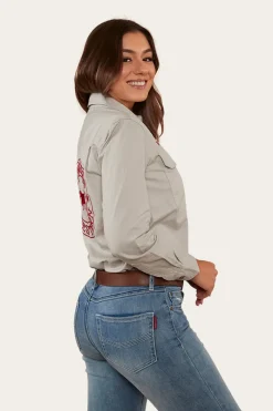 Outlet Ringers Western Signature Jillaroo Womens Full Button Work Shirt - Beige/Red