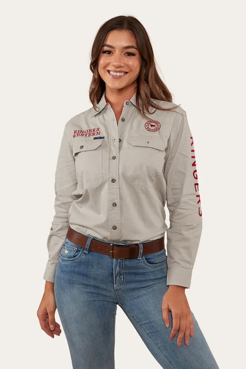 Outlet Ringers Western Signature Jillaroo Womens Full Button Work Shirt - Beige/Red