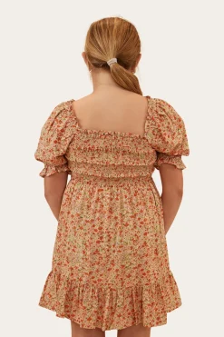 Clearance Ringers Western Tahlia Girls Shirred Mini Dress - Off White