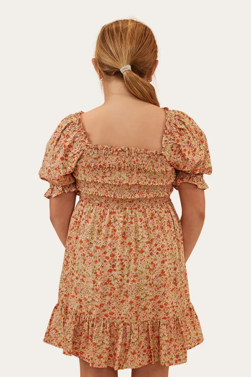 Clearance Ringers Western Tahlia Girls Shirred Mini Dress - Off White