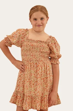 Clearance Ringers Western Tahlia Girls Shirred Mini Dress - Off White