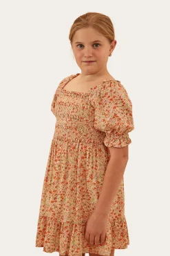 Clearance Ringers Western Tahlia Girls Shirred Mini Dress - Off White