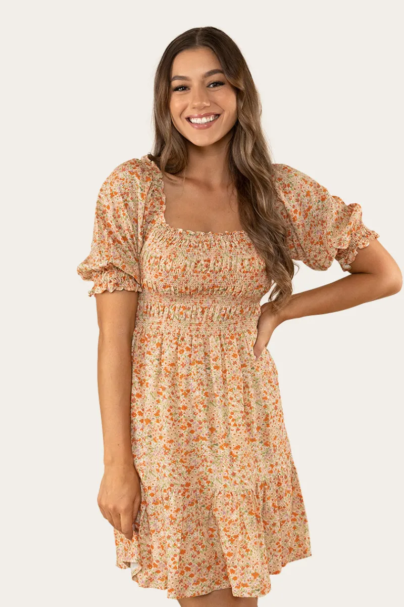Ringers Western Tahlia Womens Shirred Mini Dress - Off White