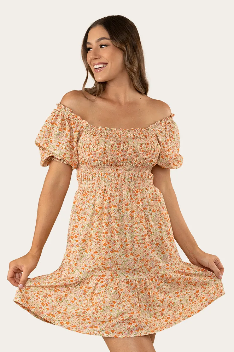 Ringers Western Tahlia Womens Shirred Mini Dress - Off White