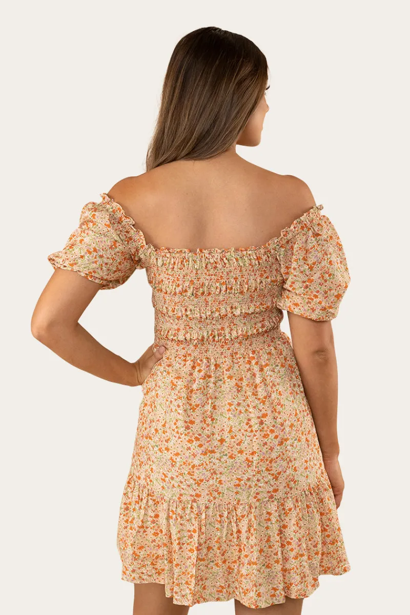 Ringers Western Tahlia Womens Shirred Mini Dress - Off White