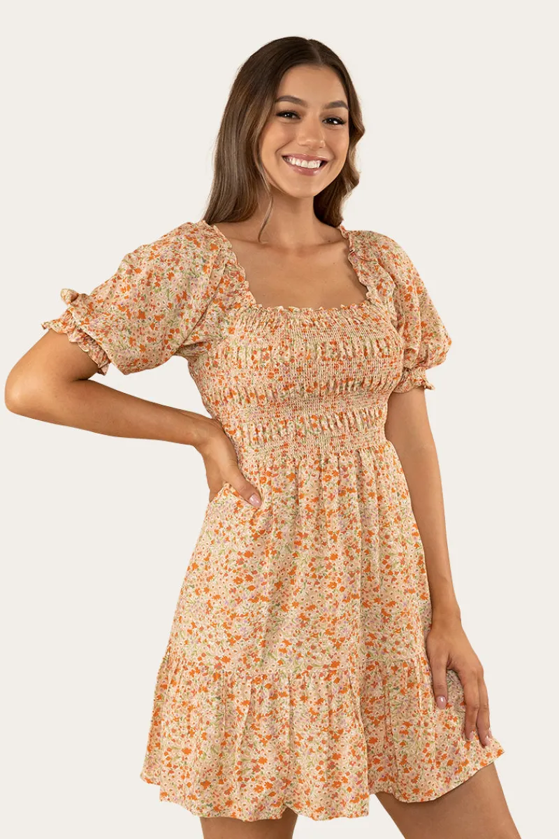 Ringers Western Tahlia Womens Shirred Mini Dress - Off White