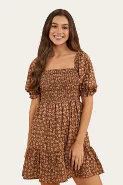 Ringers Western Tahlia Womens Shirred Mini Dress - Toffee