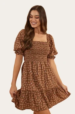 Ringers Western Tahlia Womens Shirred Mini Dress - Toffee