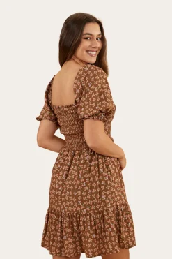 Ringers Western Tahlia Womens Shirred Mini Dress - Toffee