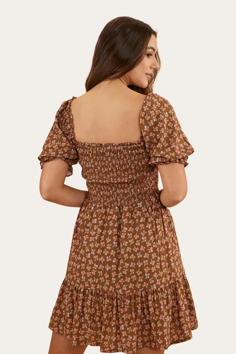 Ringers Western Tahlia Womens Shirred Mini Dress - Toffee