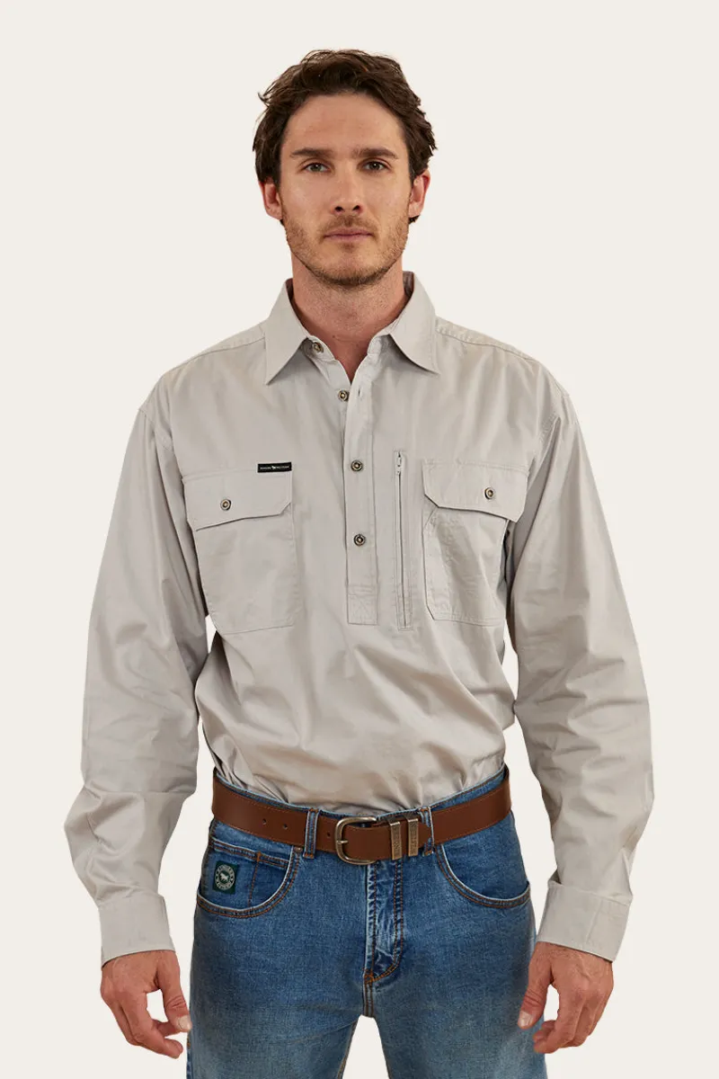 Clearance Ringers Western Tempest Mens Half Button Work Shirt - Beige